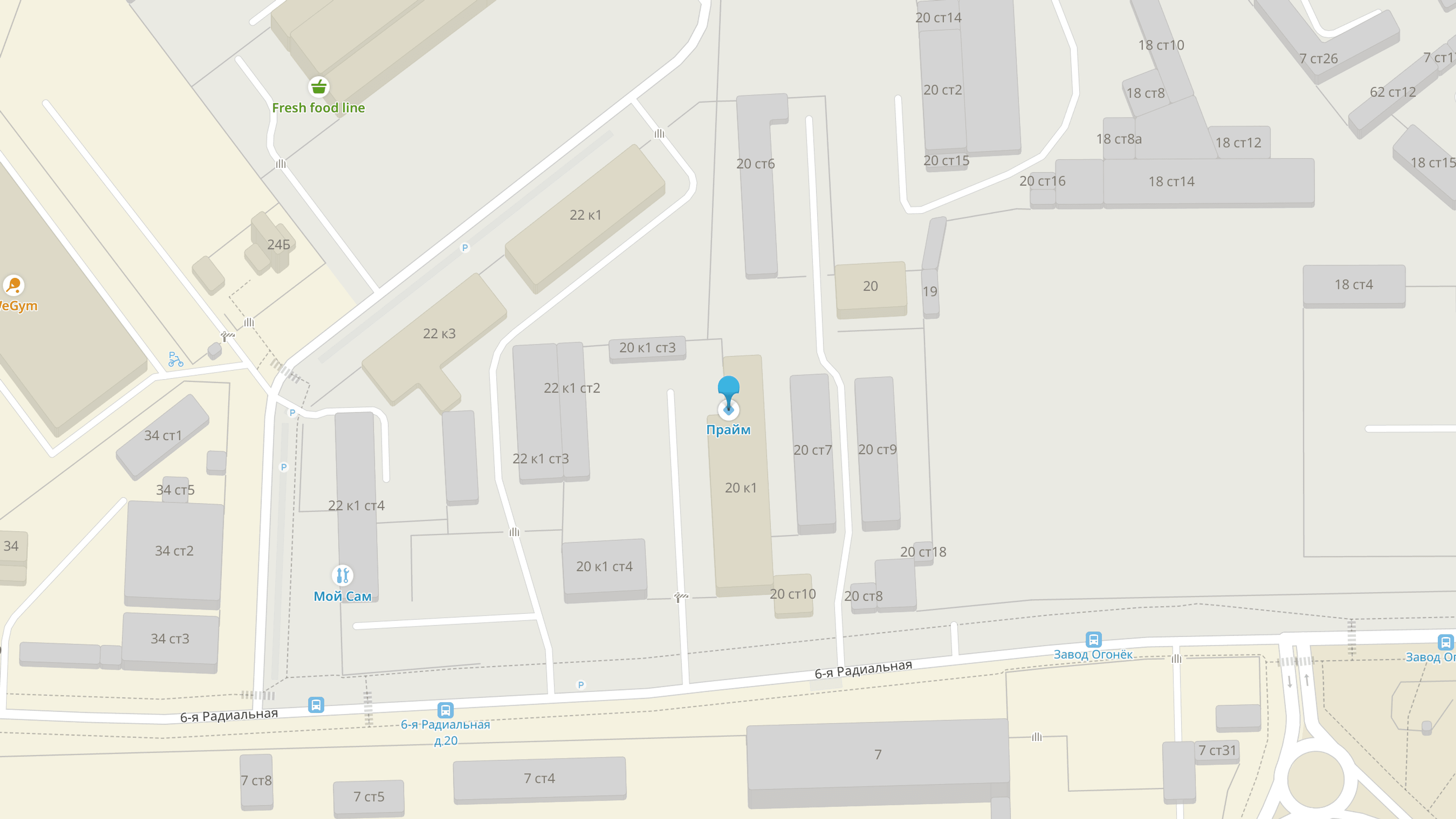 Точный адрес ТК Прайм на карте 2ГИС: Москва, ул. 6-я Радиальная, д. 20, к. 1