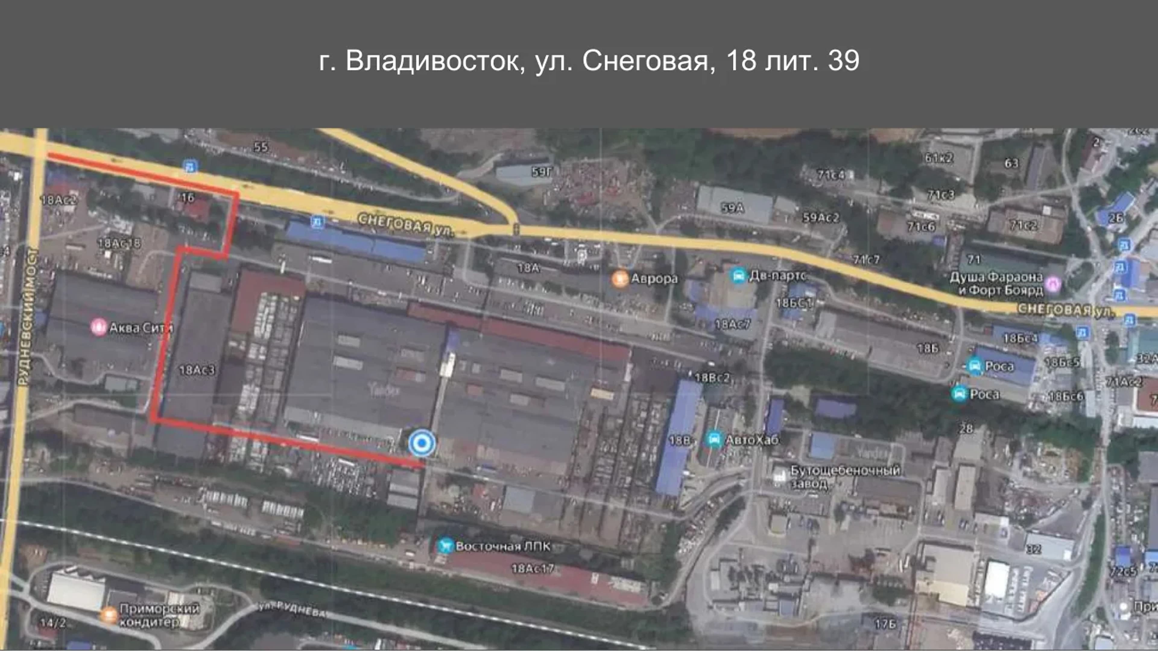 Схема подъезда к точке во Владивостоке со стороны Снеговой улицы